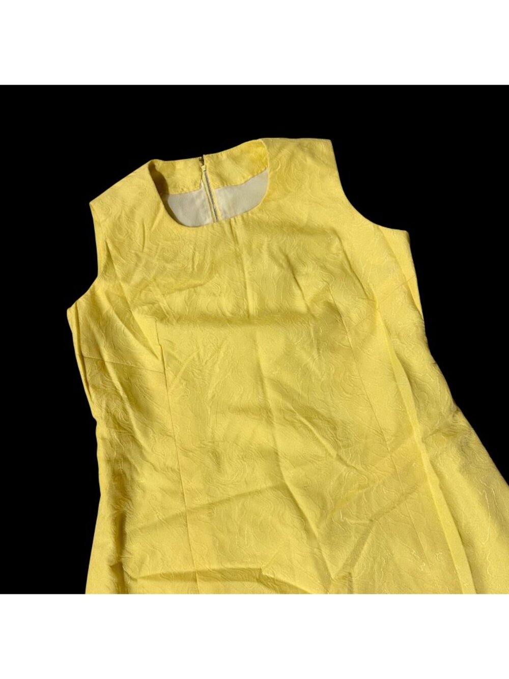 Vintage Yellow Dress Sleeveless Jacquard A Line Handmade Lined Retro Fashion